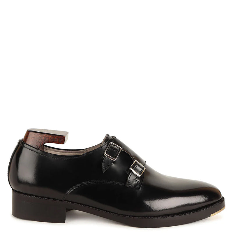 Classic Leather Formal Double Monk Straps Shoe Black