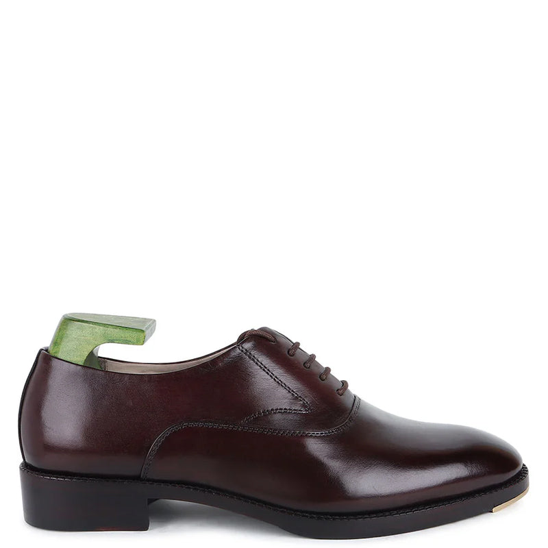 Polished Leather Oxford Brown Shoe With Metal Toe