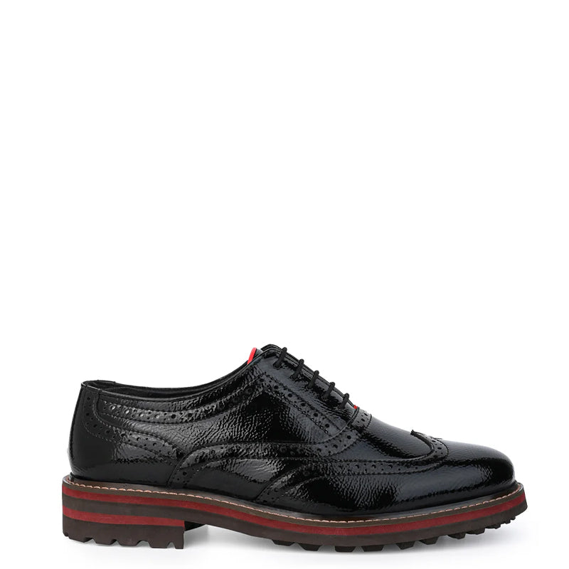 Patent Shiny Leather Wingtip Black Shoe For Men