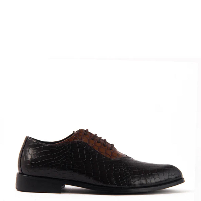 Classic Croco Pointed Toe Lace Ups Oxford Shoe Tan and Brown