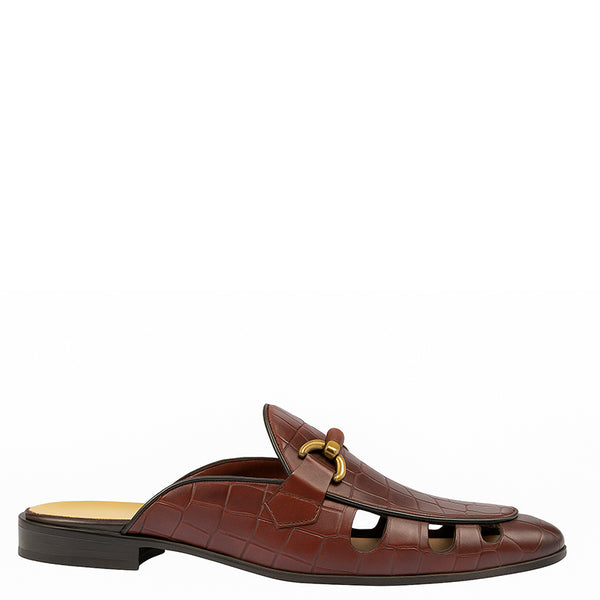 Comfort Textured Round Toe Leather Mules