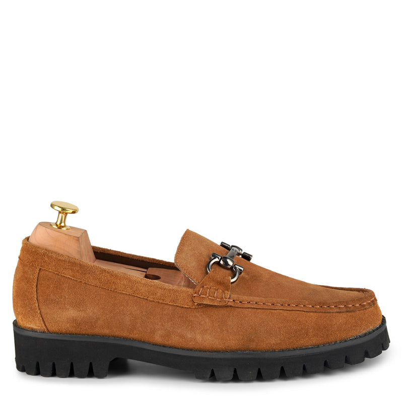 Suede Leather With Horse-bit Buckled Tan Loafer
