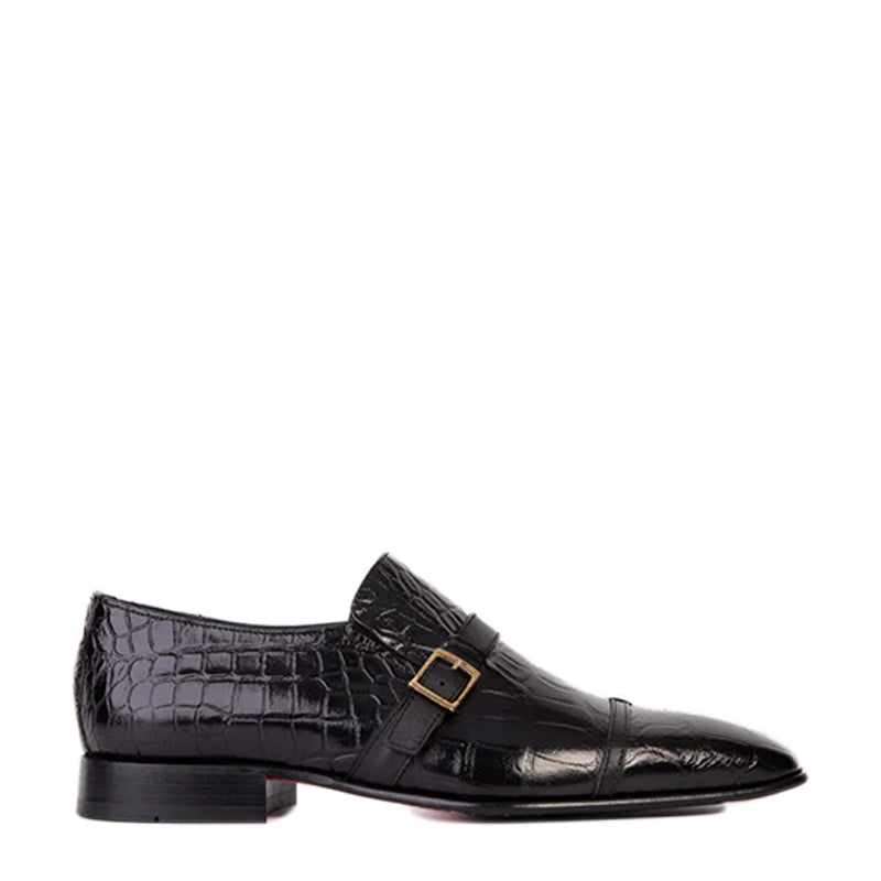 Black Leather Single Monk Strap Cap Toe Men Shoe
