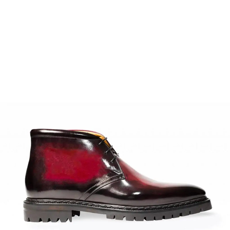 Men Handpainted Solid Leather Chukkas Burgundy Boot