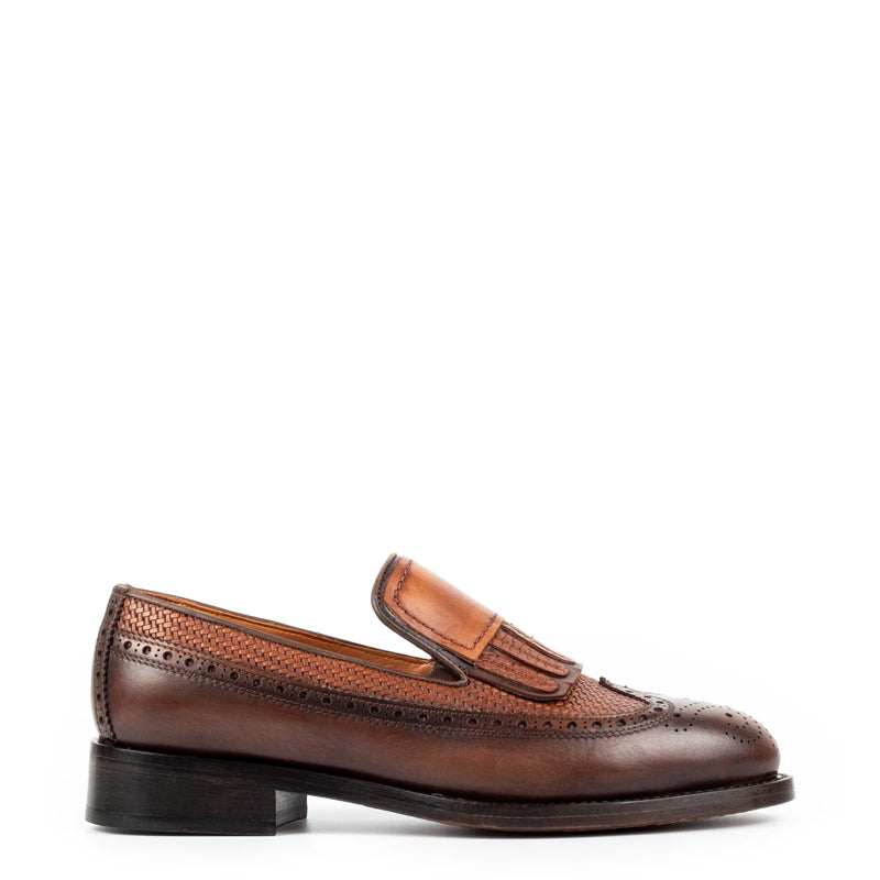 Men Premium Wingtip Leather Loafer Brown