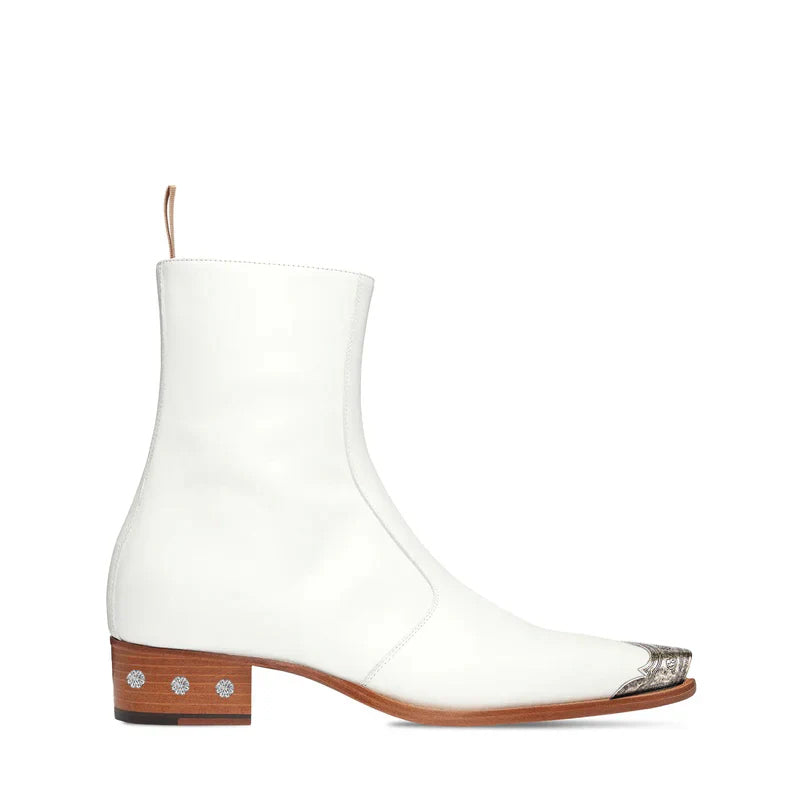 Luxury White Side Zip Boot with Silver Toe
