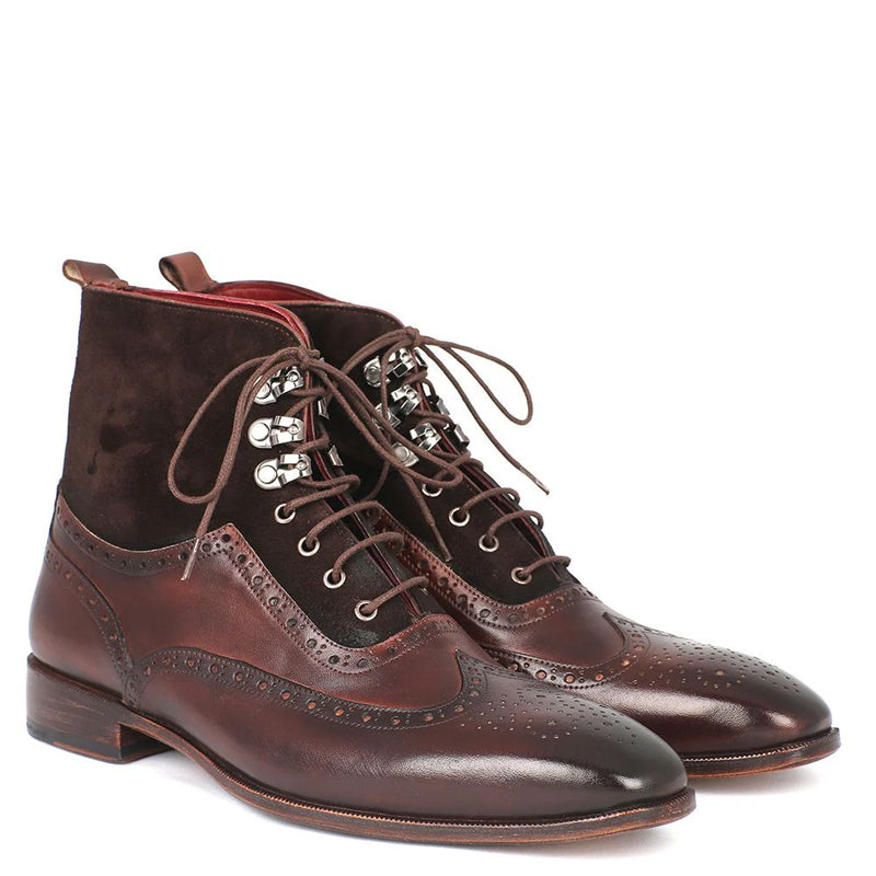 Men Suede Leather High Wingtip Ankle Boot Brown