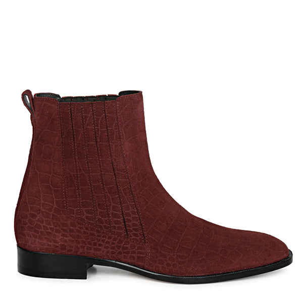 Croco Print Suede Leather Chelsea Boots