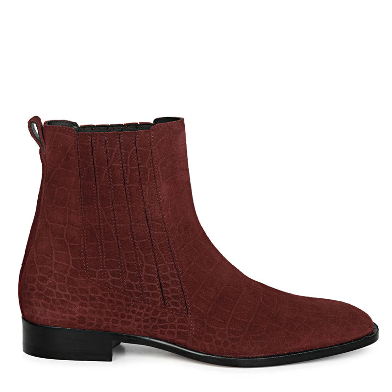 Tan Croc-Texture Leather Chelsea Boots