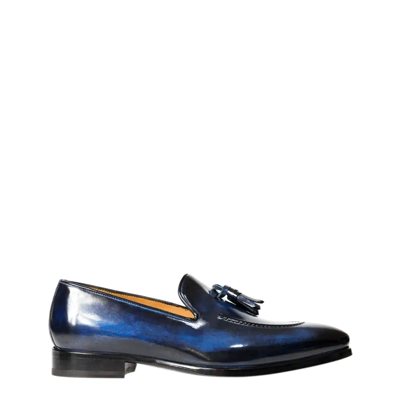 Shiny Leather Pure Tassel Blue Loafer