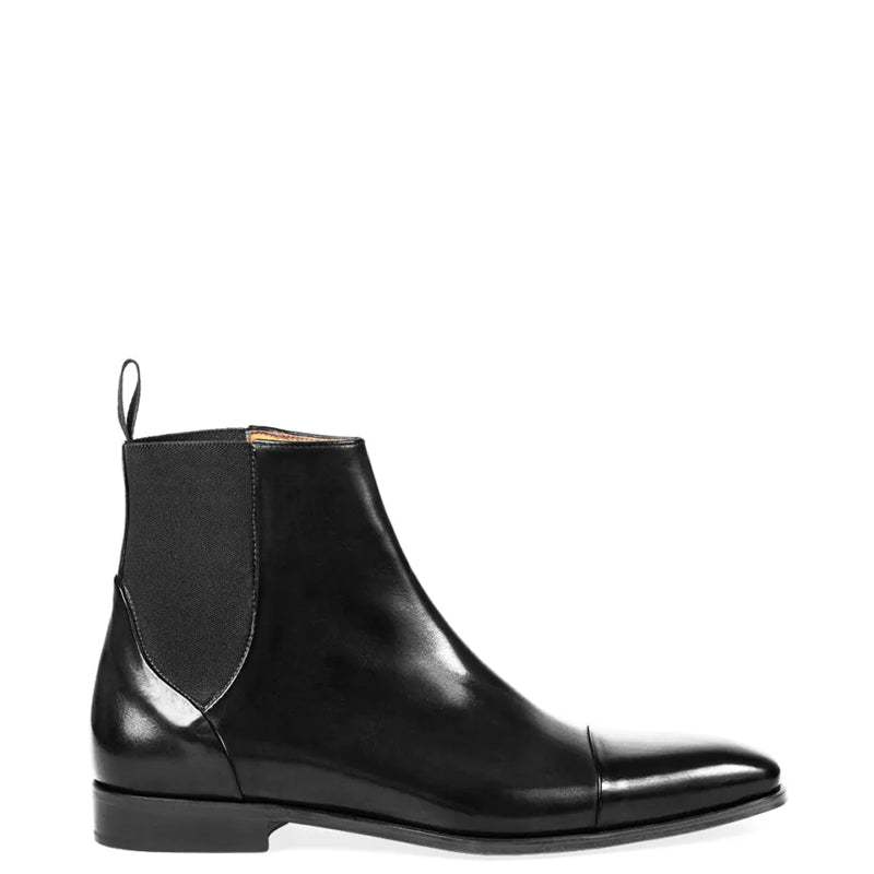 Polished Shiny Leather Cap Toe Chelsea Boots