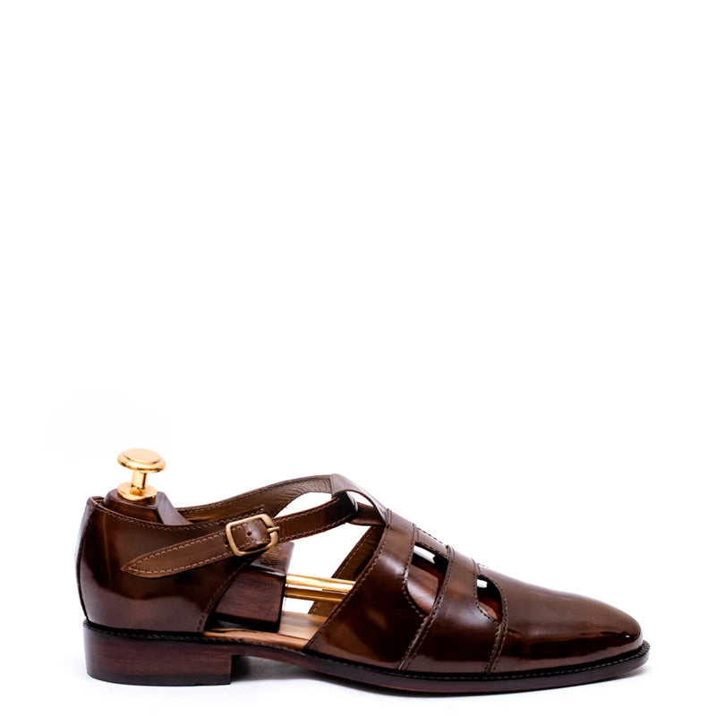 Premium Back Strap Shiny Leather Brown Comfort Sandal