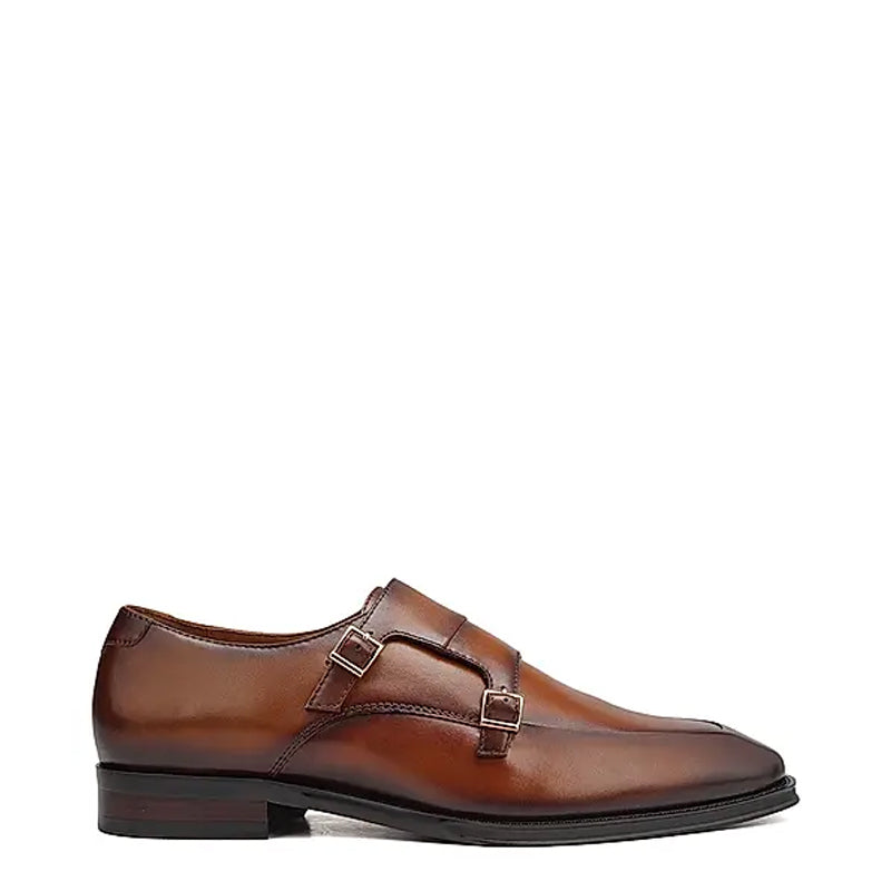 Plain Polished Leather Double Monk Shoe Tan