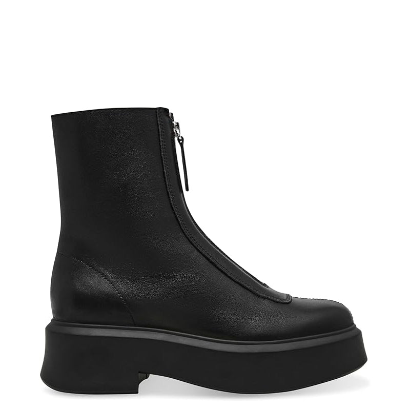 Premium Row Zipped Front Leather Ankle Black Boot