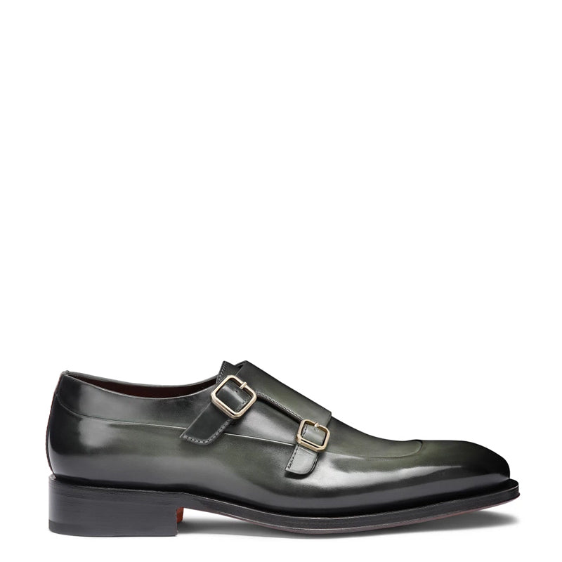 Men Cap Toe Double Strap Brown Monk Shoe