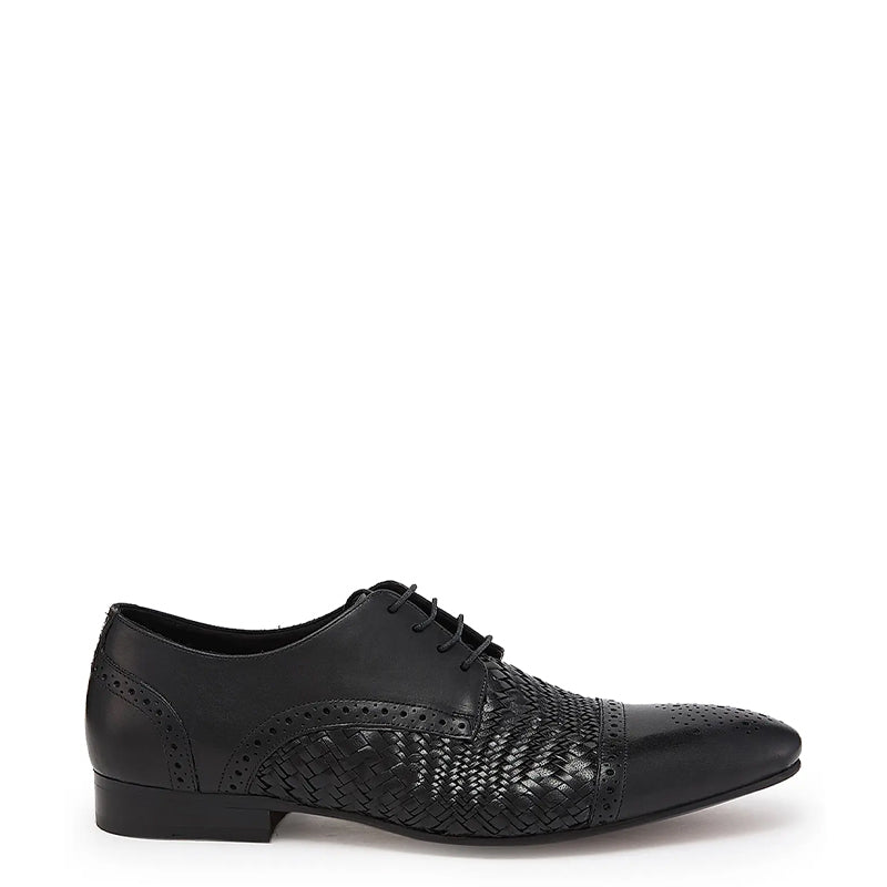 Men Handmade Leather Woven Textured Oxford Shoe Brown