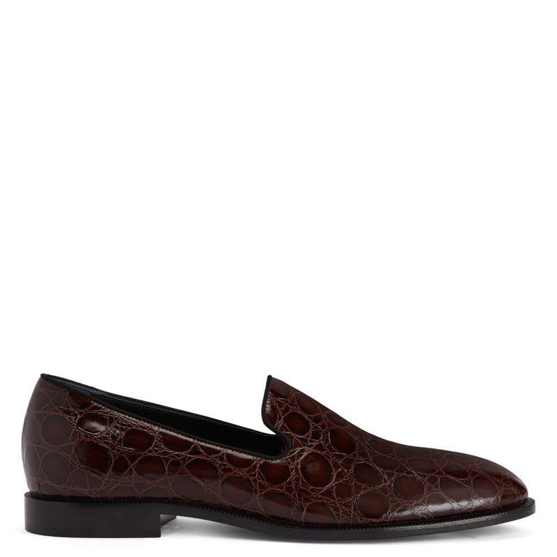 Pure Solid Leather Croco Textured Black Loafer