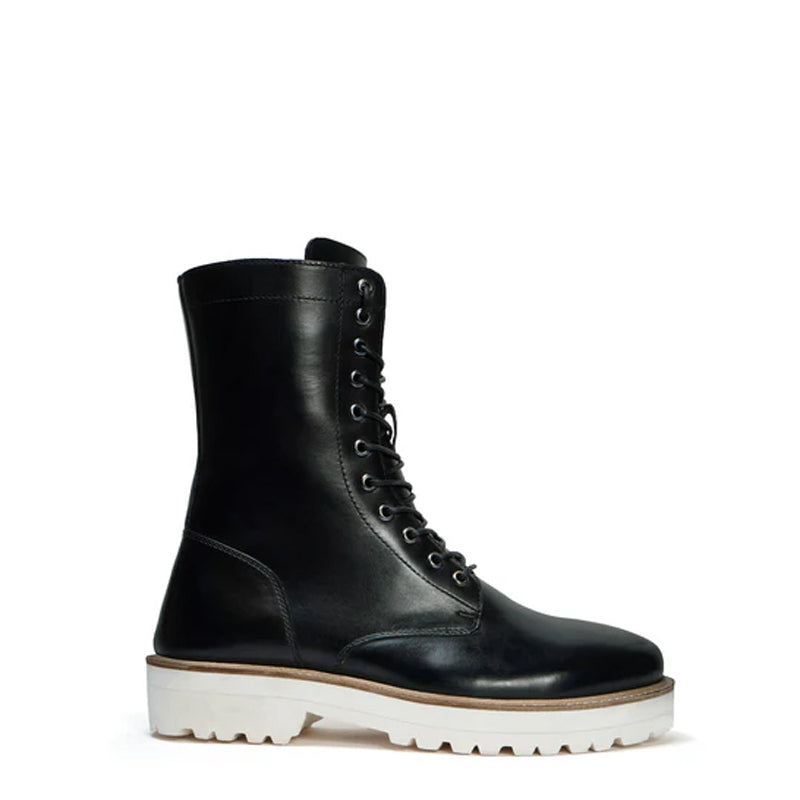 Men Chunky High Leather Ankle Black Boot