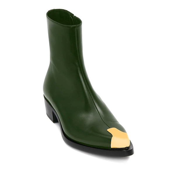 Punk Leather Boots Golden Toe
