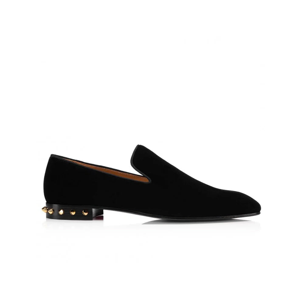 Italian Black Velvet Loafer with Gold Studs