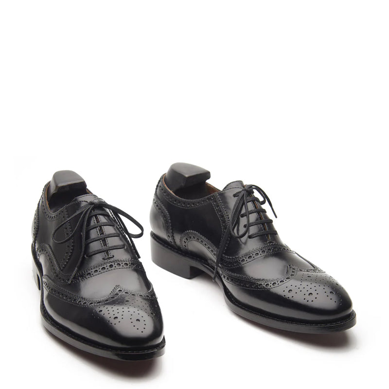 Men Lace Up Leather Wingtip Oxford Black Shoe
