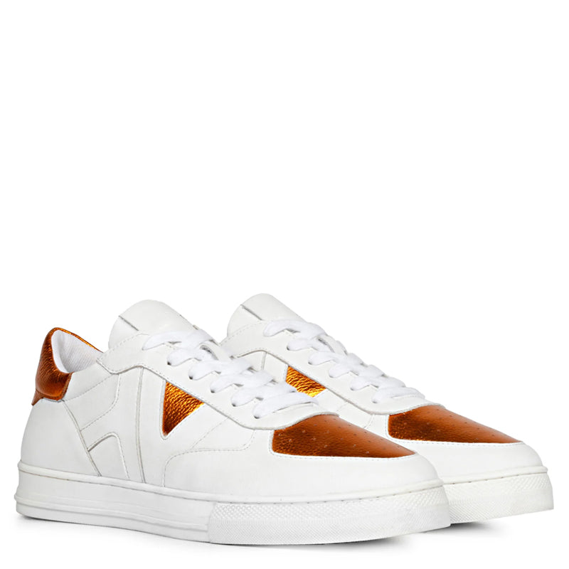 Leather Handcrafted White and Orange Sneaker For Men