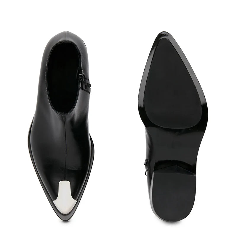Punk Leather Boots Silver Toe