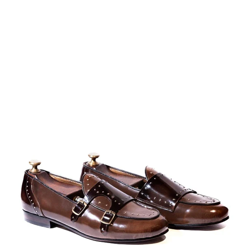 Men Handmade Double Monk Studded Monk Strap
