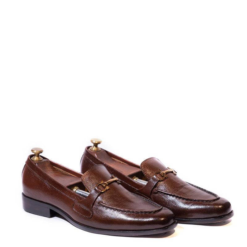 Polished Shiny Leather Horsebit Buckled Brown Loafer