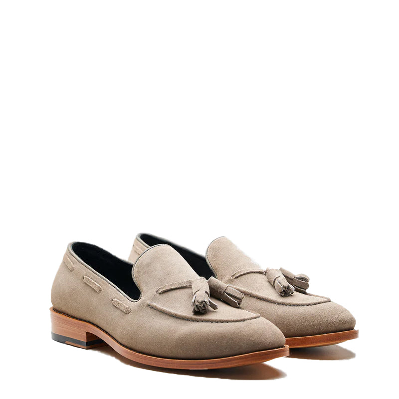 Men Classic Suede Leather Tassel Beige Loafer