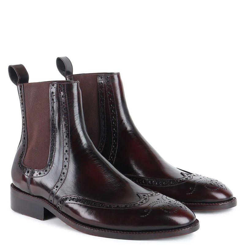 Men Polished Leather Wingtip Chelsea Boots