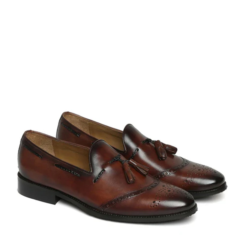 Men Leather Slip On Tassel Loafers