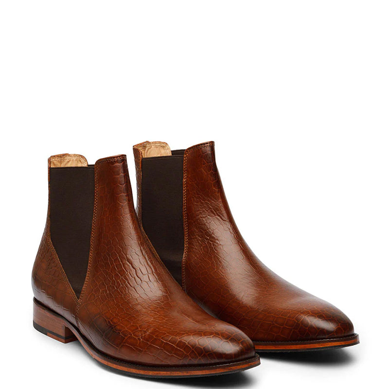 Croco Leather Sharp Chelsea Boot Brown