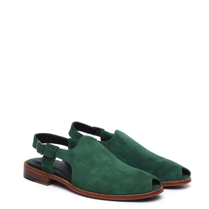 Suede Handmade Leather Peshawari Green Sandal