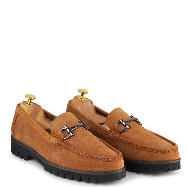Suede Leather With Horse bit Buckled Tan Loafer