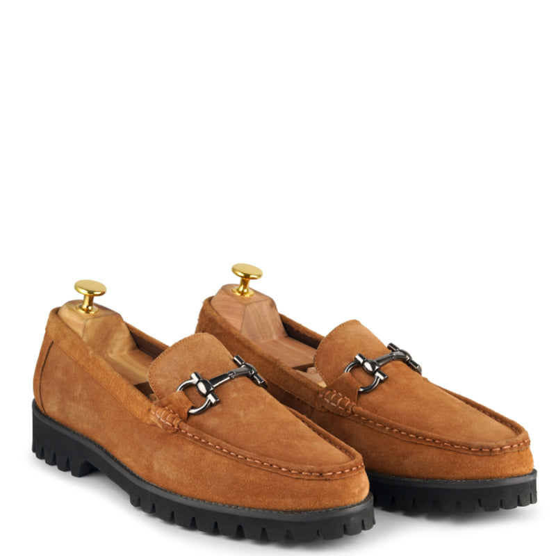 Suede Leather With Horse bit Buckled Black Loafer