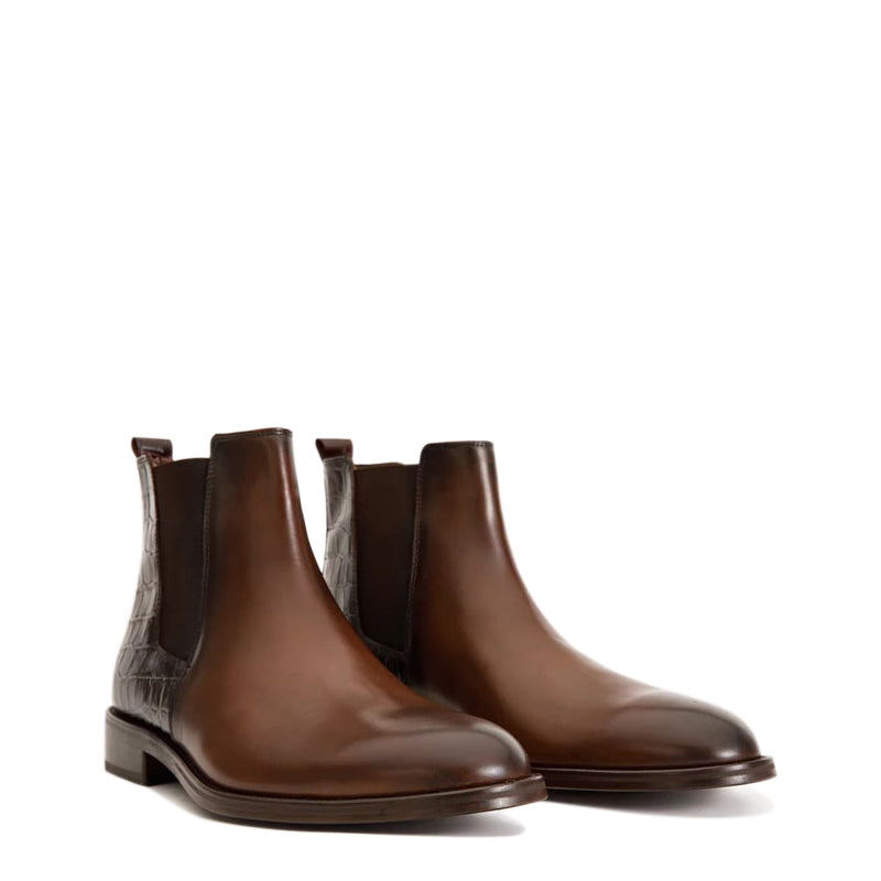 Black Alligator Textured Leather Boots