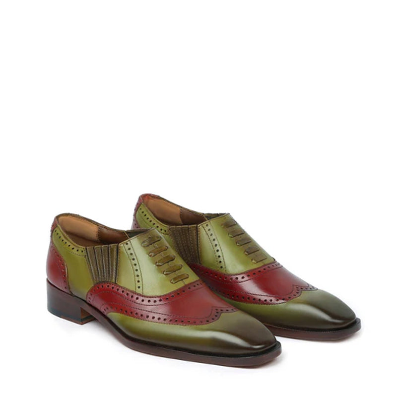 Leather Square Toe Lace Up Oxford Olive Shoe