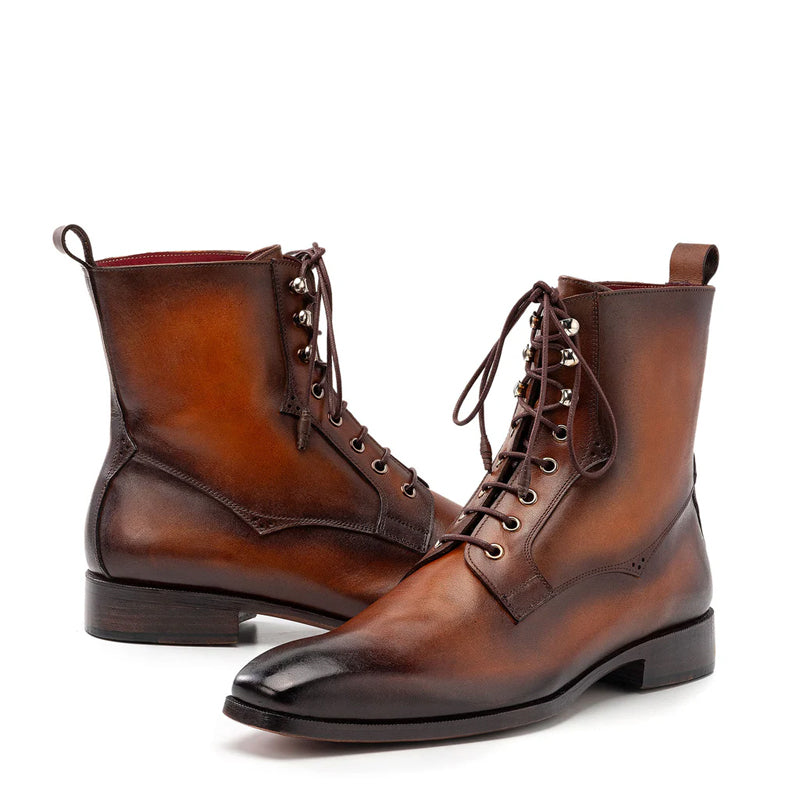 Premium Plain Toe Lace Up Leather Ankle Boot Brown
