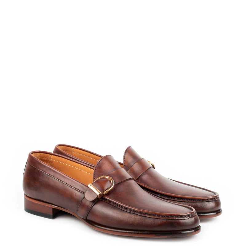 Polished Leather Single MonkStraps Brown Loafer