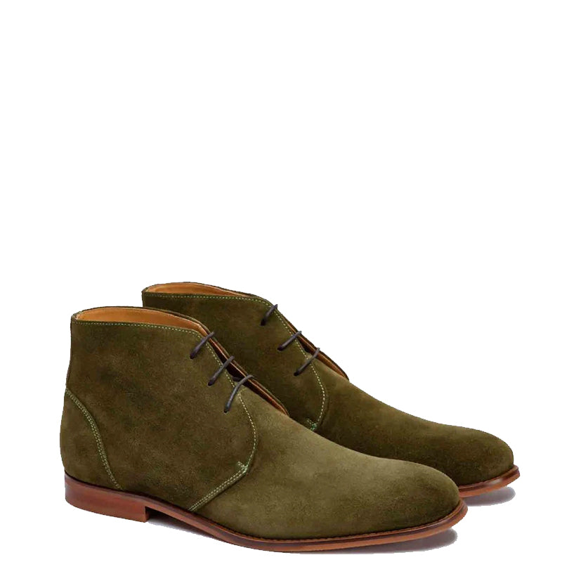 Men Plain Suede Leather Lace-Up Chukkas Green Boot