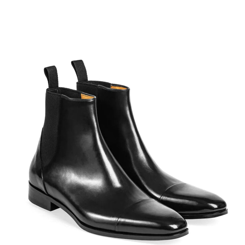 Polished Shiny Leather Cap Toe Chelsea Boots