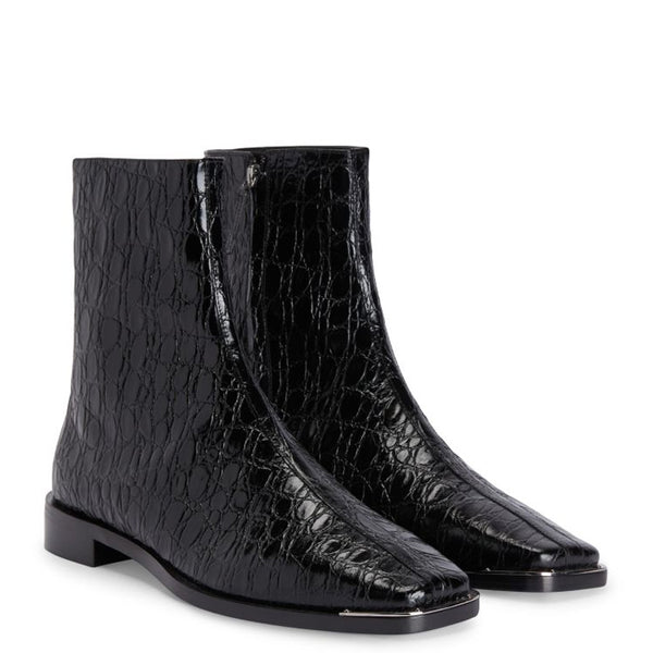 Croco Effect Mid Top Leather Side Zipper Boot