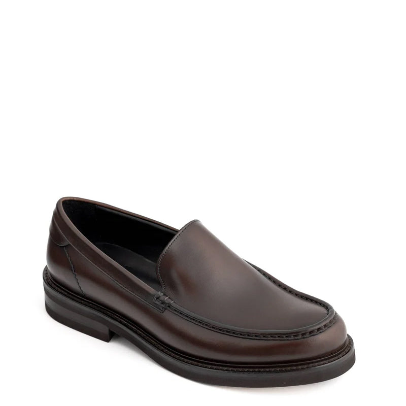 Round Toe Slip On Leather Black Loafer