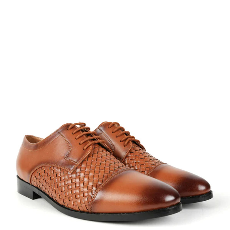 Men Braided Captoe Leather Oxford Tan Shoe