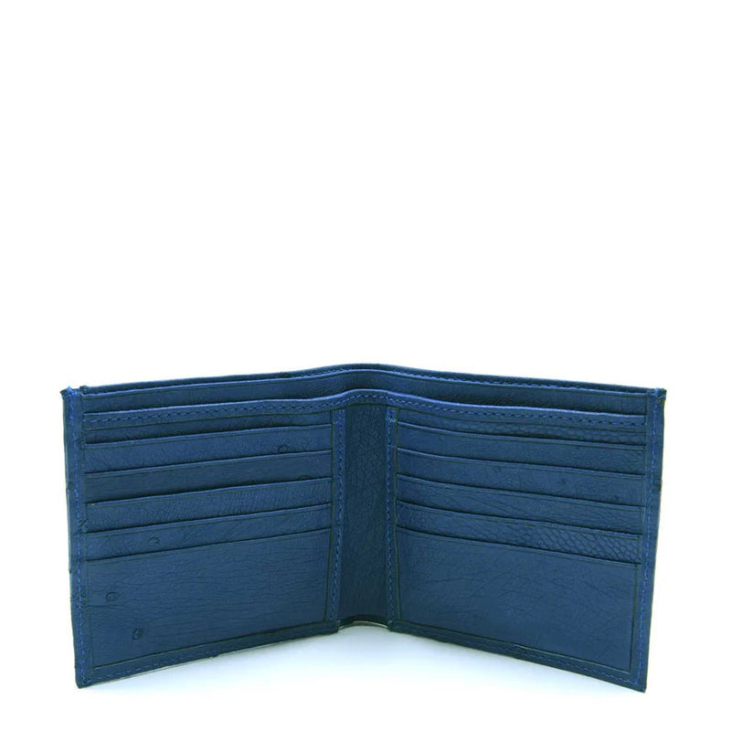 Men Ostrich Leather Blue Bifold Wallet