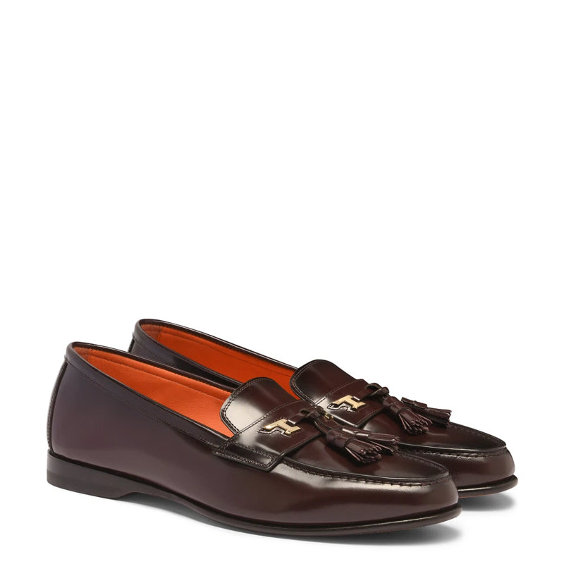 Polished Leather Tassel Brown Loafer For Men