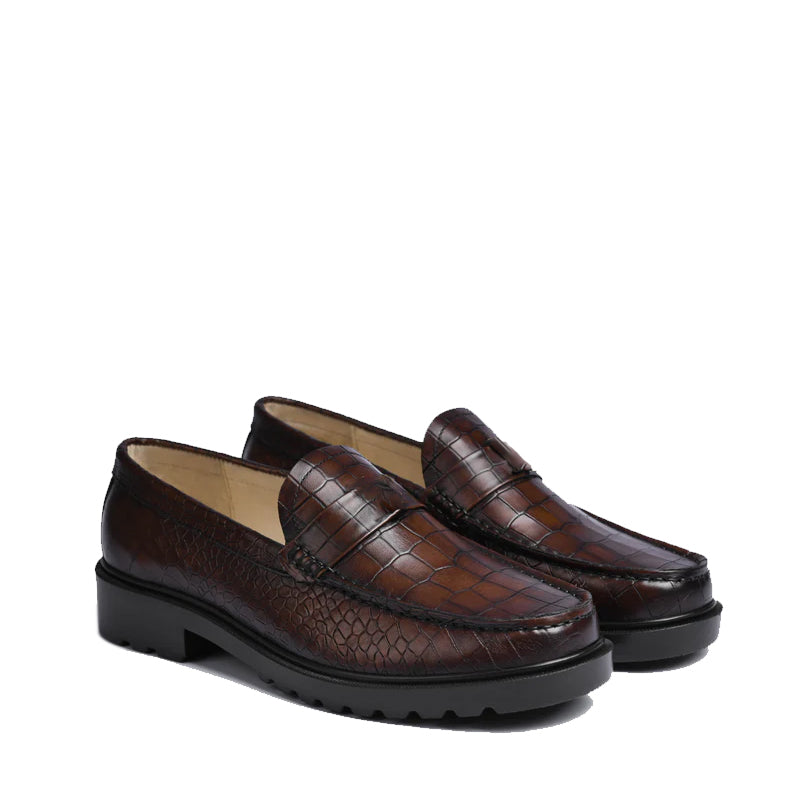 Men s Round Toe Croc Loafers Black
