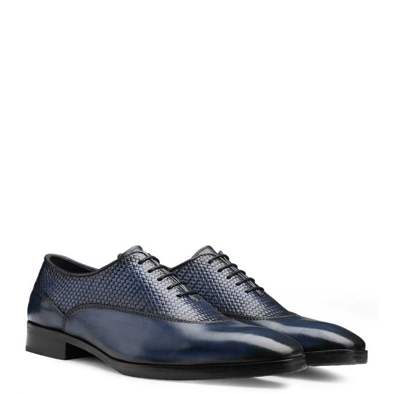 Men Dual Textured Solid Leather Oxford Shoe Blue