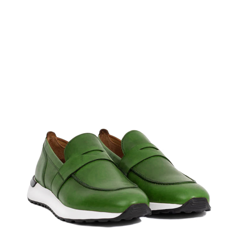 Olive Green Leather Men's Sneakers